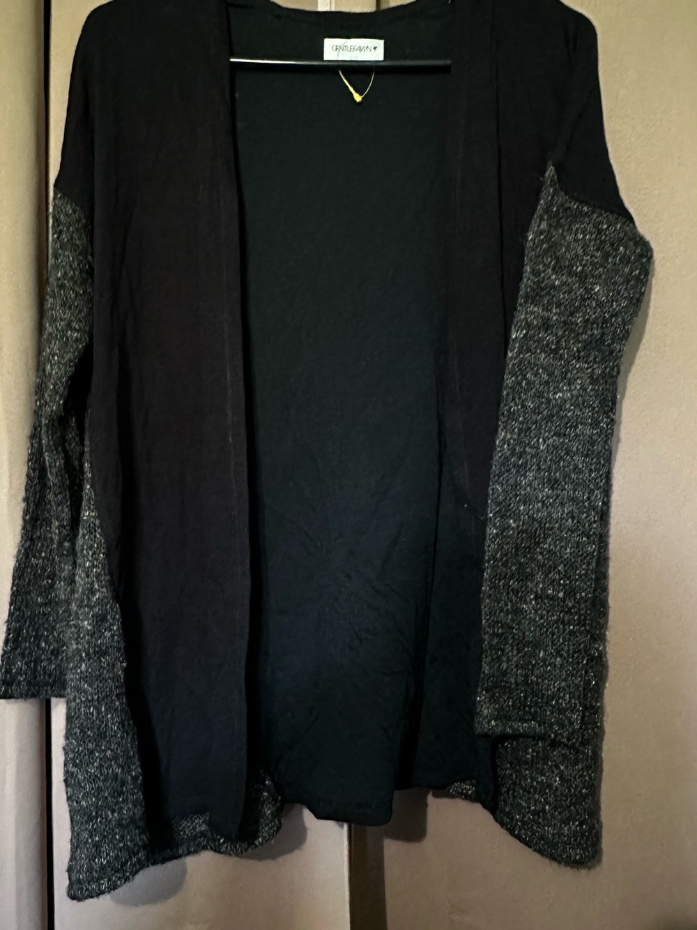GentleFawn Black Open-Front Cardigan with Gray Sleeves